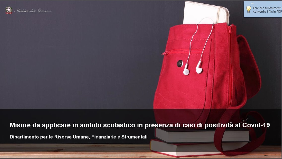 Vademecum scuole. Misure da applicare in presenza di casi di positività al Covid-19 